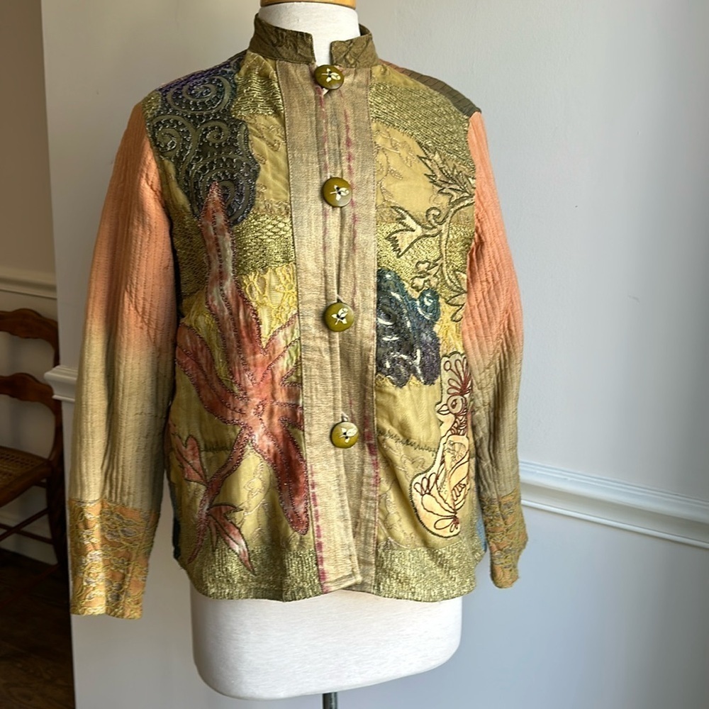Flashback Cardigan Blazer Artsy Patchwork Quilted Peasant Vintage Embellished